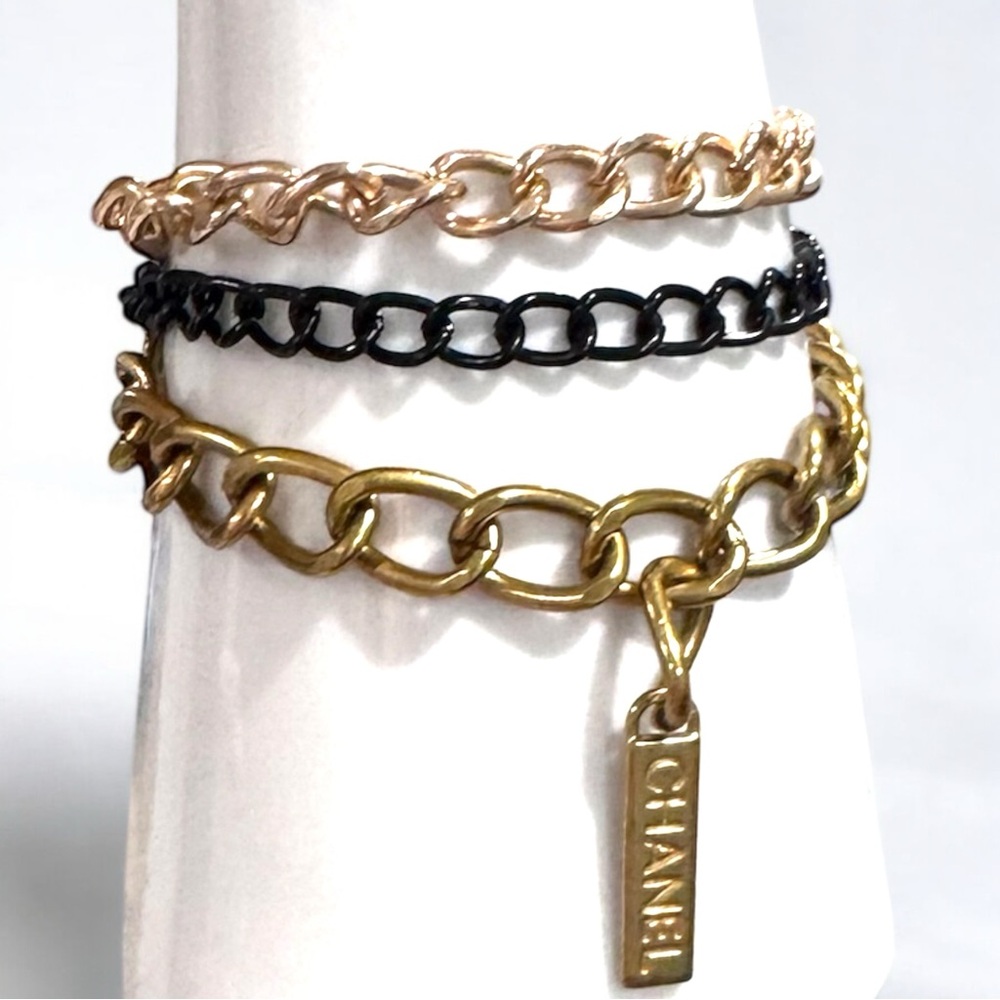 Chanel Up-Cycled Gold & Black Chain Bracelet with case